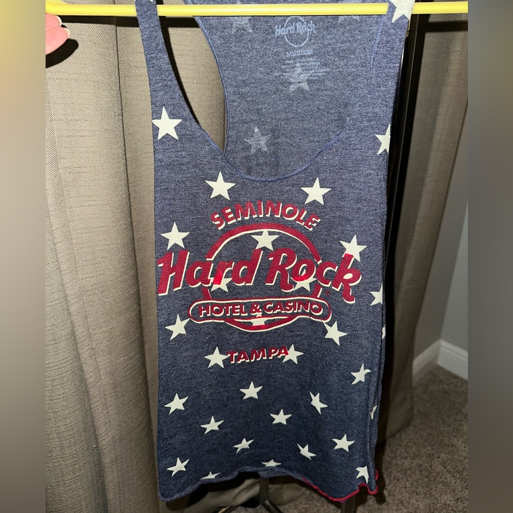 Women’s Hardrock blue star tank top with red trim Size Medium